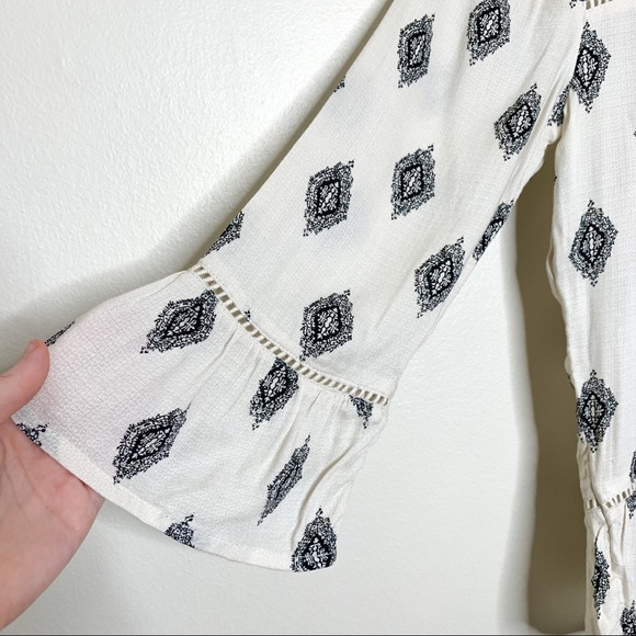 Lucky Brand Ivory Boho Print High Neck Long Sleeve Blouse Small S - Picture 4 of 9